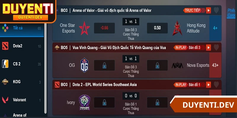 Các tựa game Esports DUYENTI đình đám hiện nay 